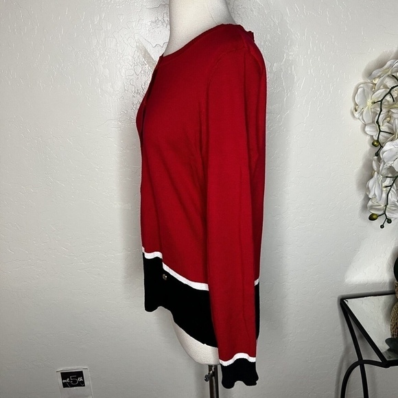 Karen Scott red, black & white cardigan sweater M - Picture 5 of 7